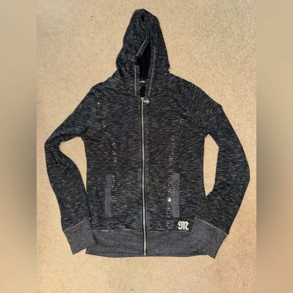 Y2K Miss me Charcoal Gray Zip-Up Hoodie